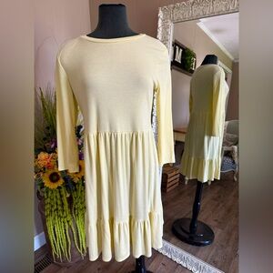 Luxology • Ribbed Tiered Ruffle Hem 3/4 Sleeve Dress